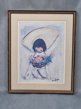 Vintage Ted Degrazia "Flower Boy" Framed and Matted Print Art -1964